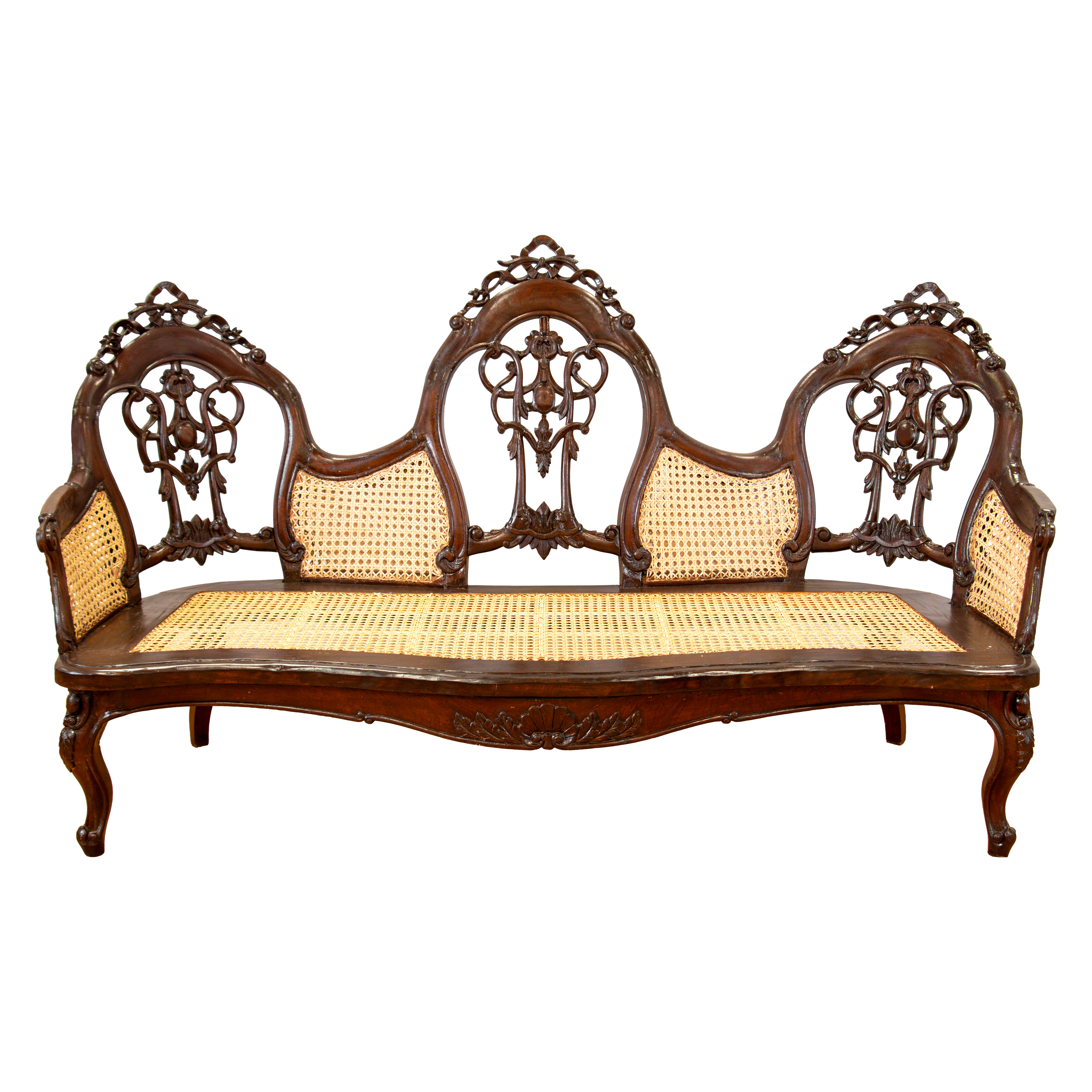 - A low Renaissance Revival-style Mariposa sofa with pierced ribbon back