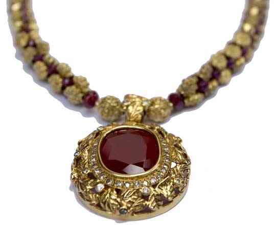 Gold tamborine beads from the Philippines, faceted ruby beads from ...