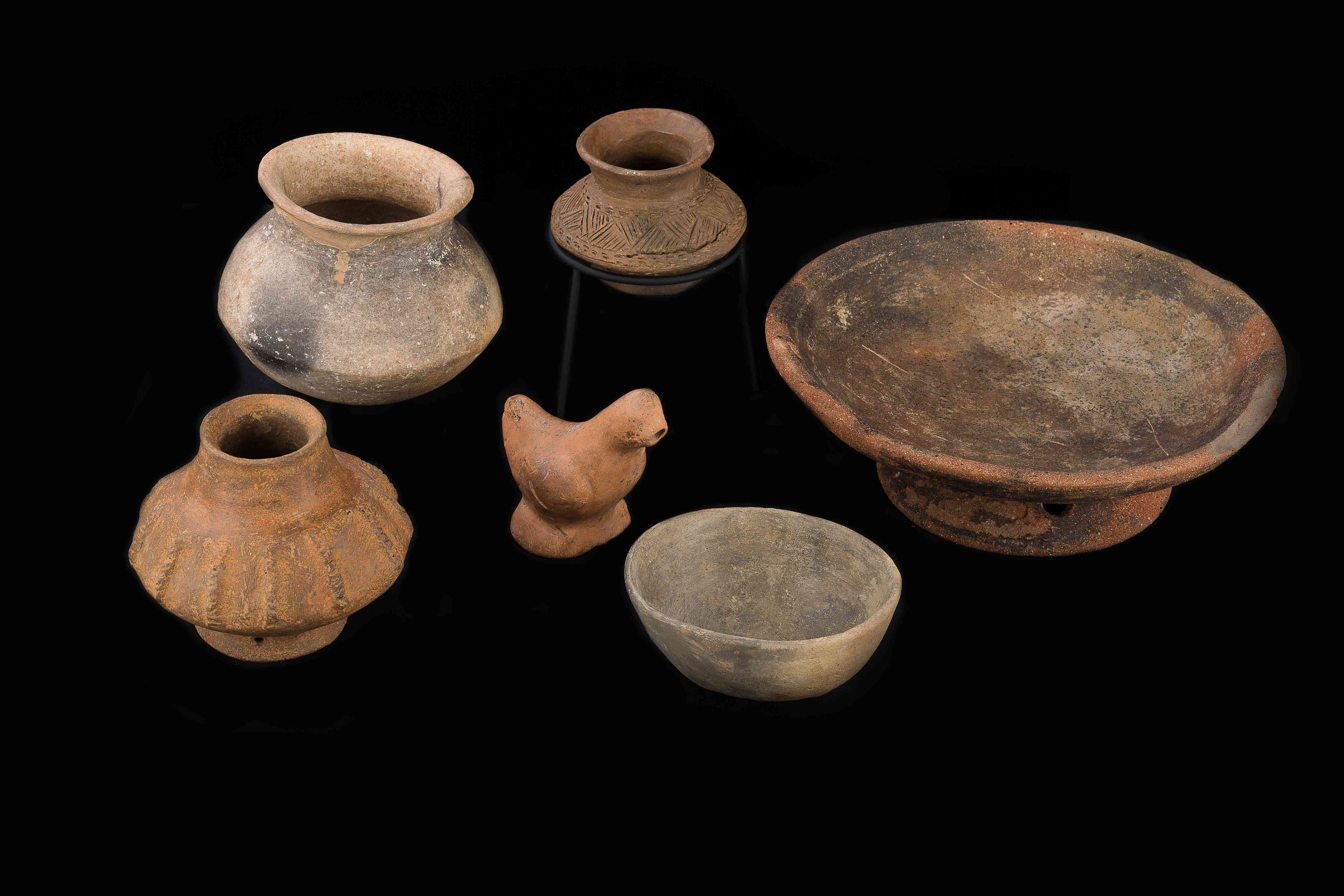 A collection of 6 excavated pre-Hispanic Philippine ritual pottery ...