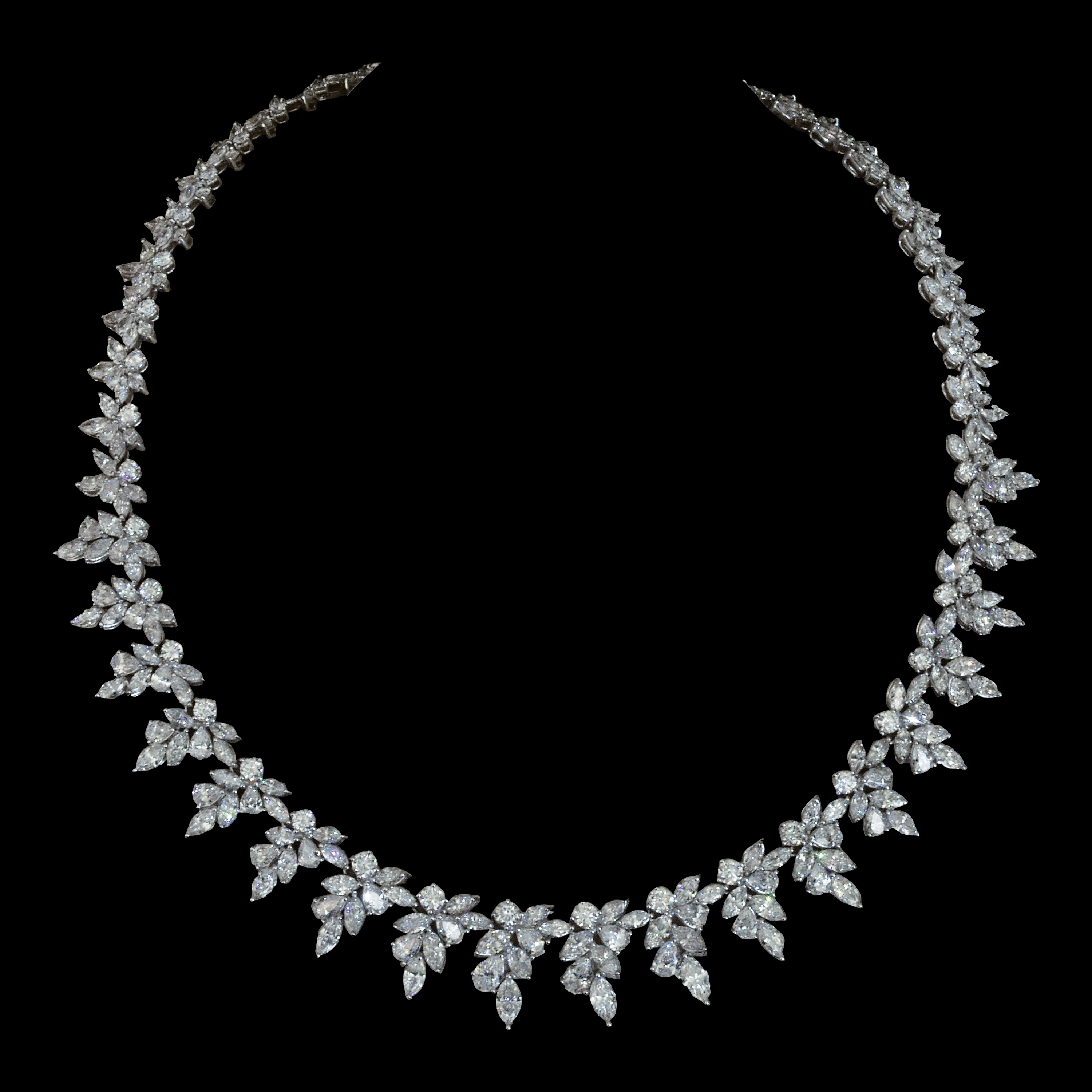 - A 33 tcw marquise, pear-shaped and round cluster diamond necklace set ...
