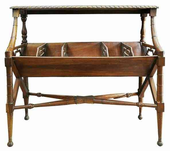 A wooden Indonesian magazine rack