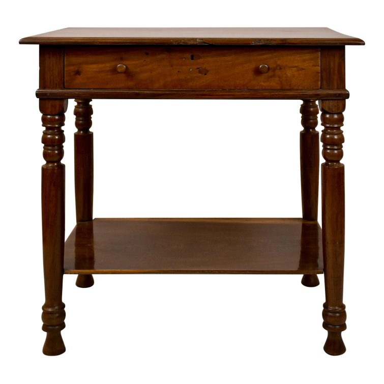  A red narra side table with bottom shelf