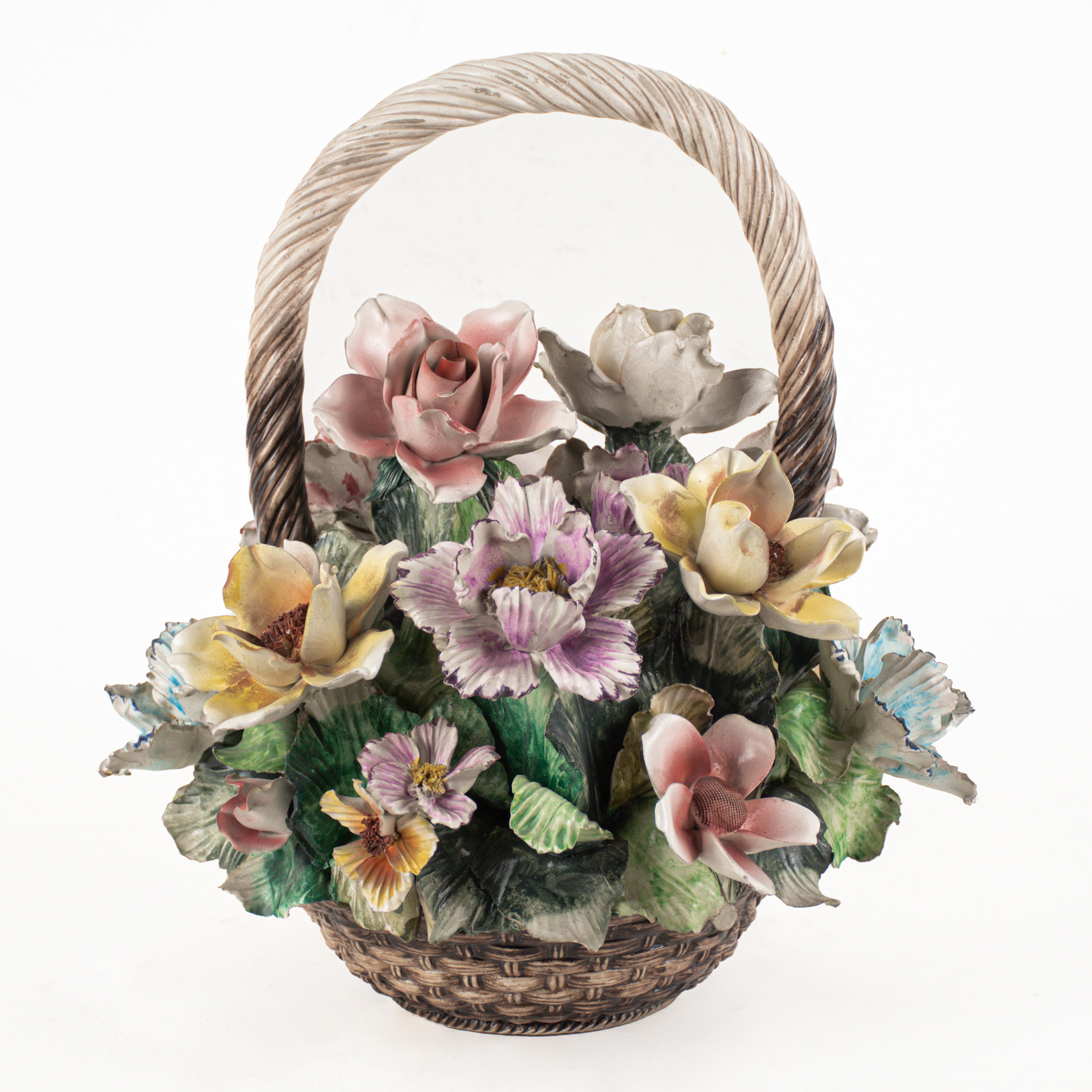  A porcelain flower basket ornament