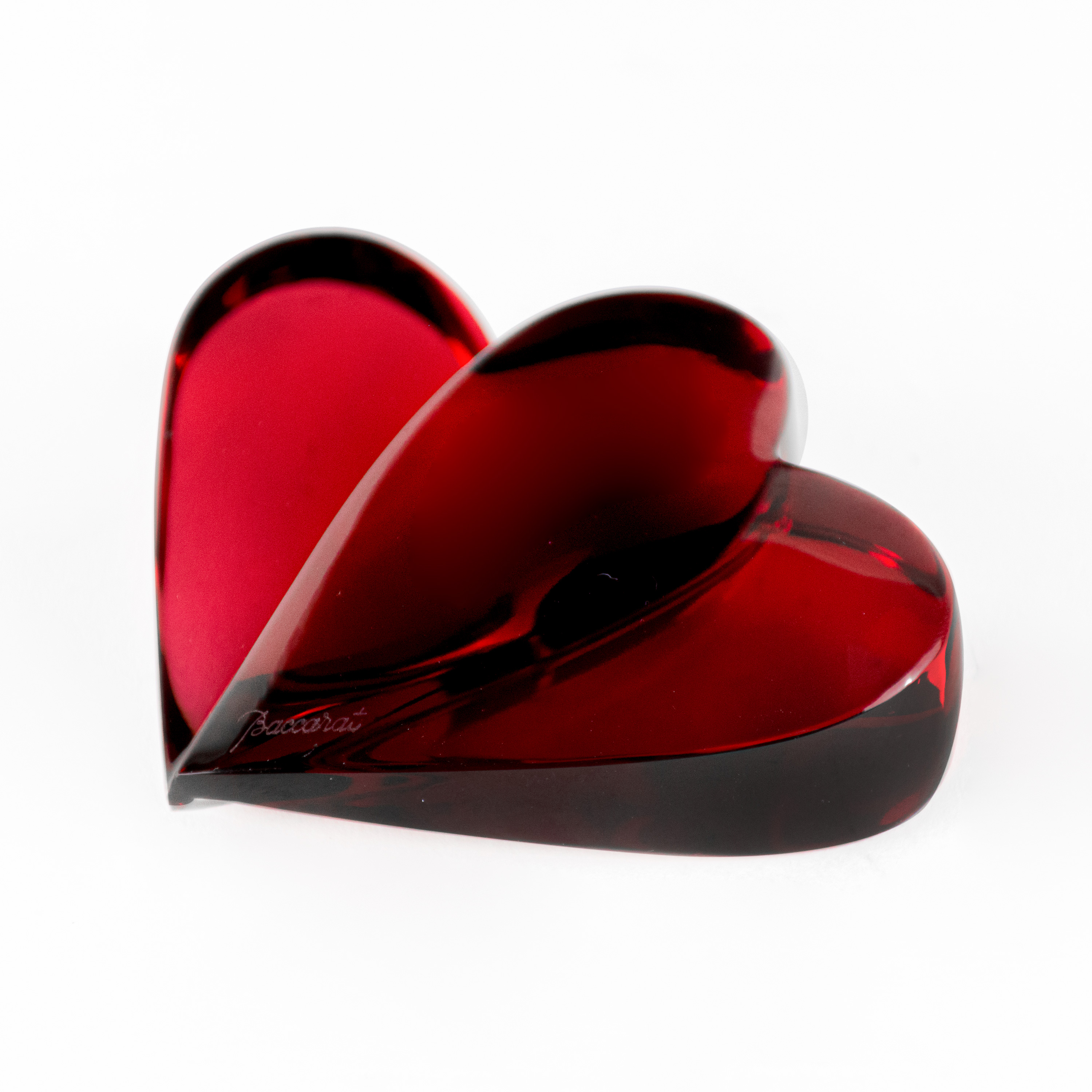 Baccarat - A red double heart crystal paperweight