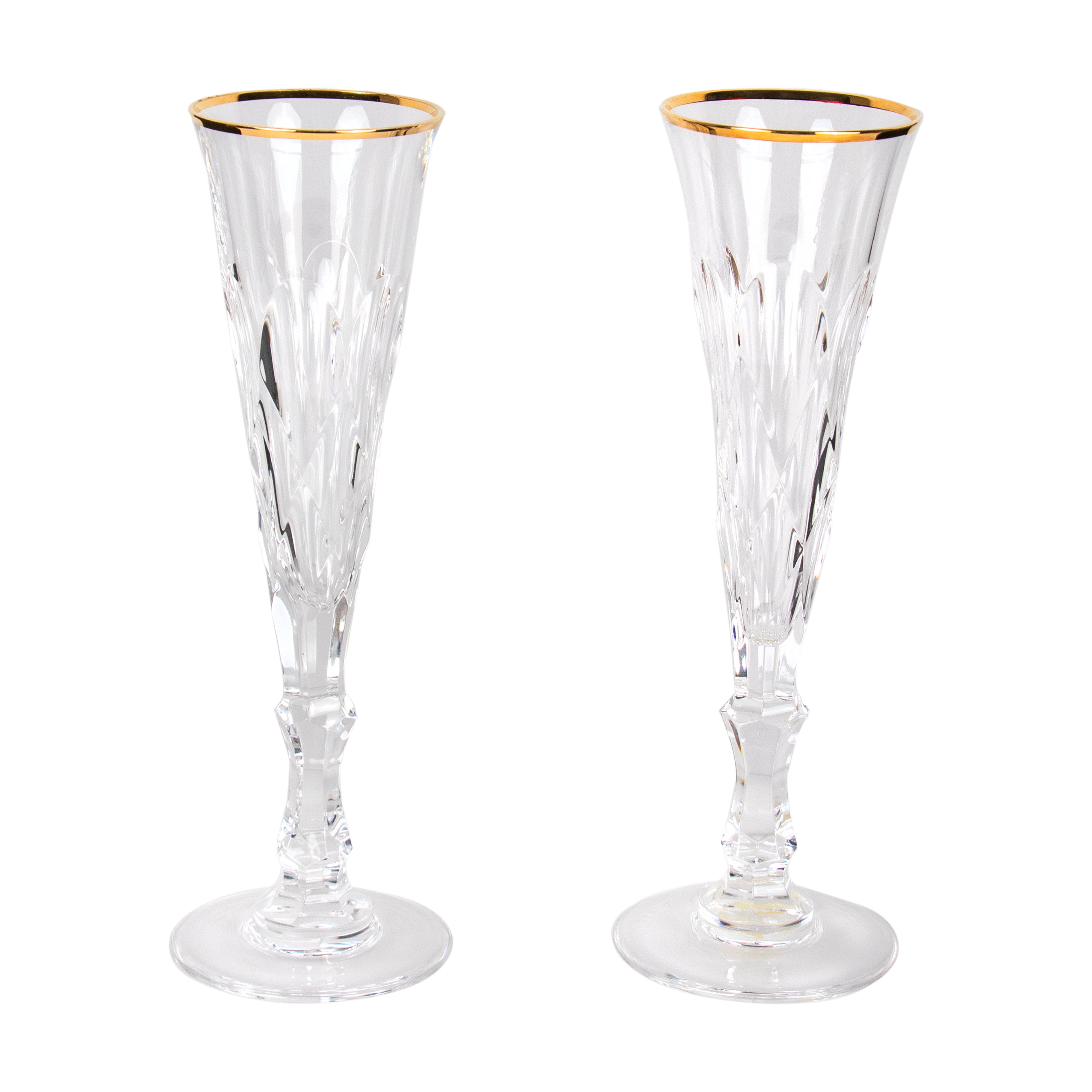 Fabergé A set of 2 crystal goldrimmed champagne flute glasses