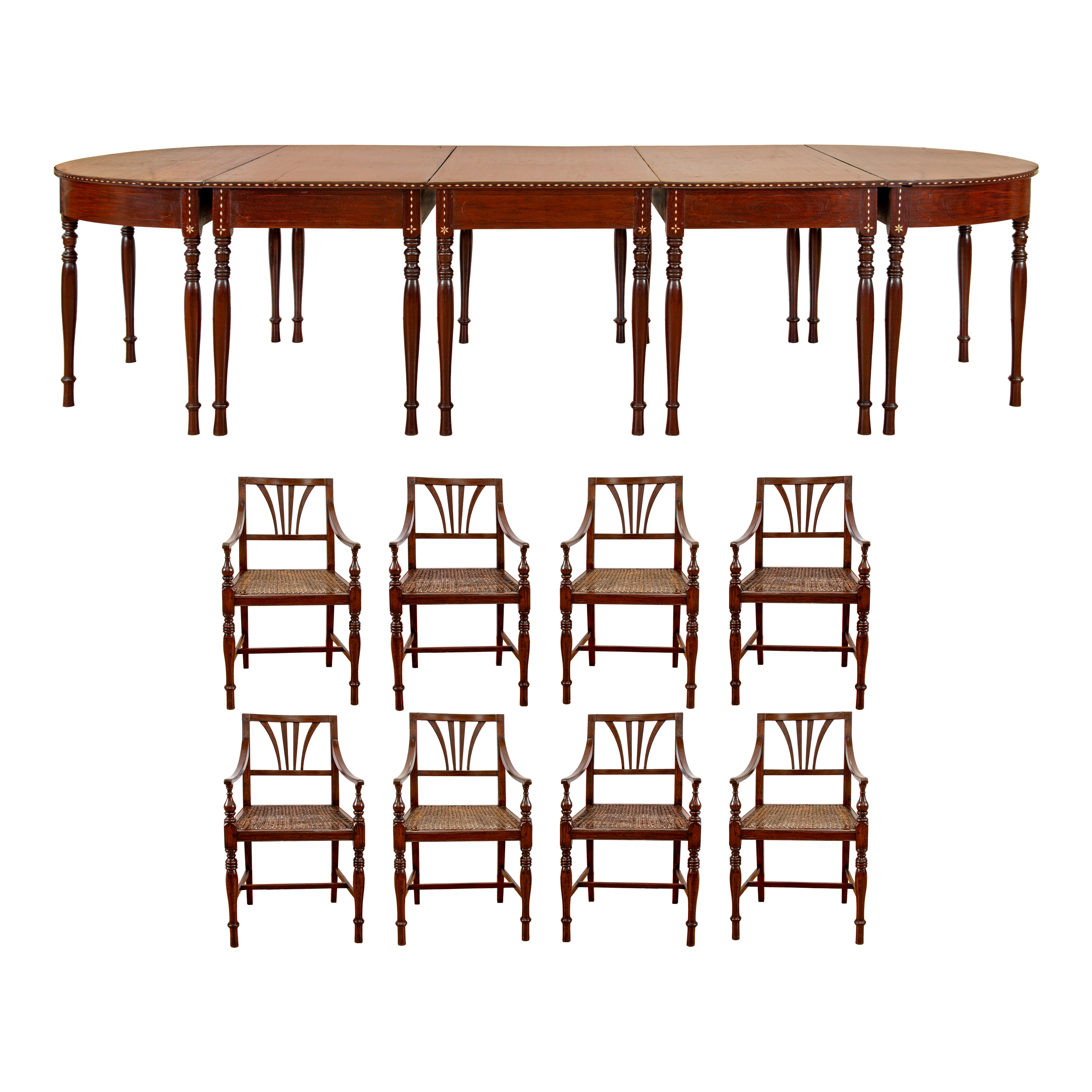 Magic 8 Table - A 5-piece inlaid magic table with 8 chairs